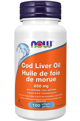 NOW Cod Liver Oil with EPA/DHA (650 mg - 100 softgels)
